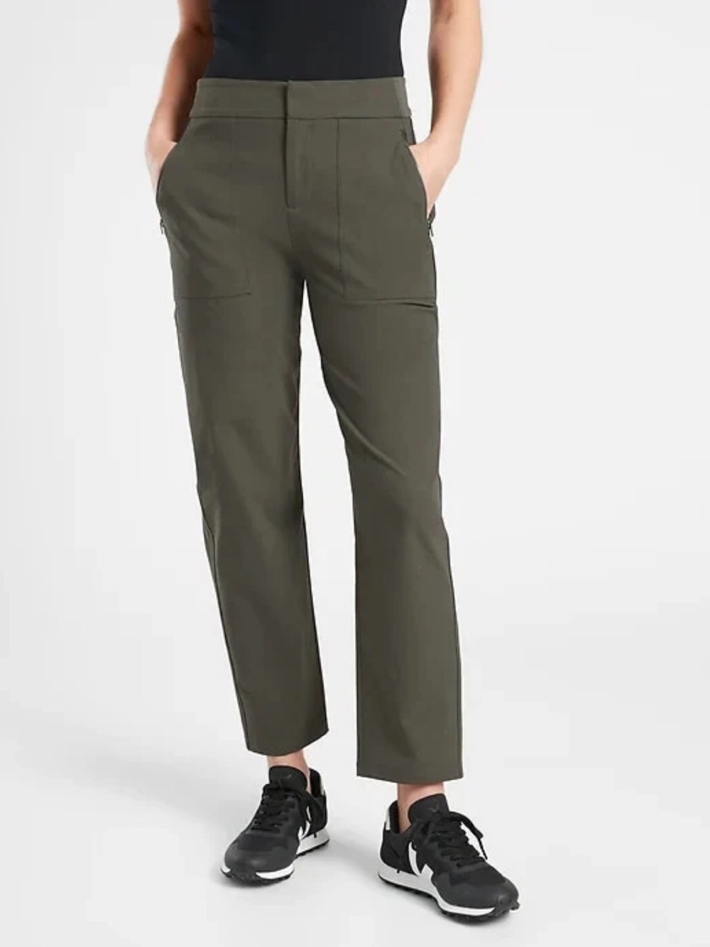 ATHLETA Wander Hybrid Straight Leg Pant Peat Green Size 12 Hiking Casual